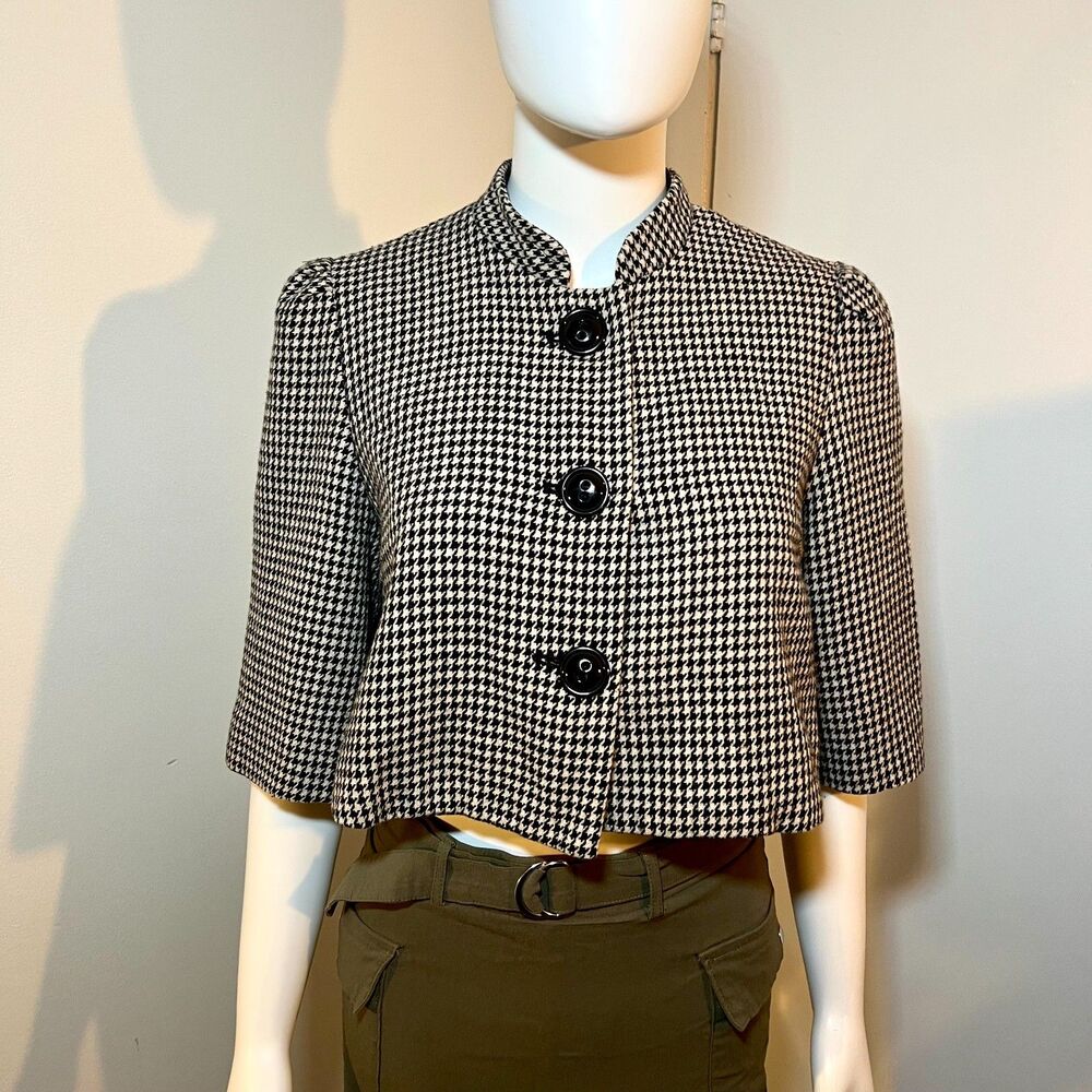 Vintage Forever 21 Cropped Blazer M Houndstooth Retro Preppy Dark Academia Twee